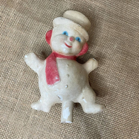 Vintage Other - Vintage Flocked Christmas Snowman Tree Topper Plastic